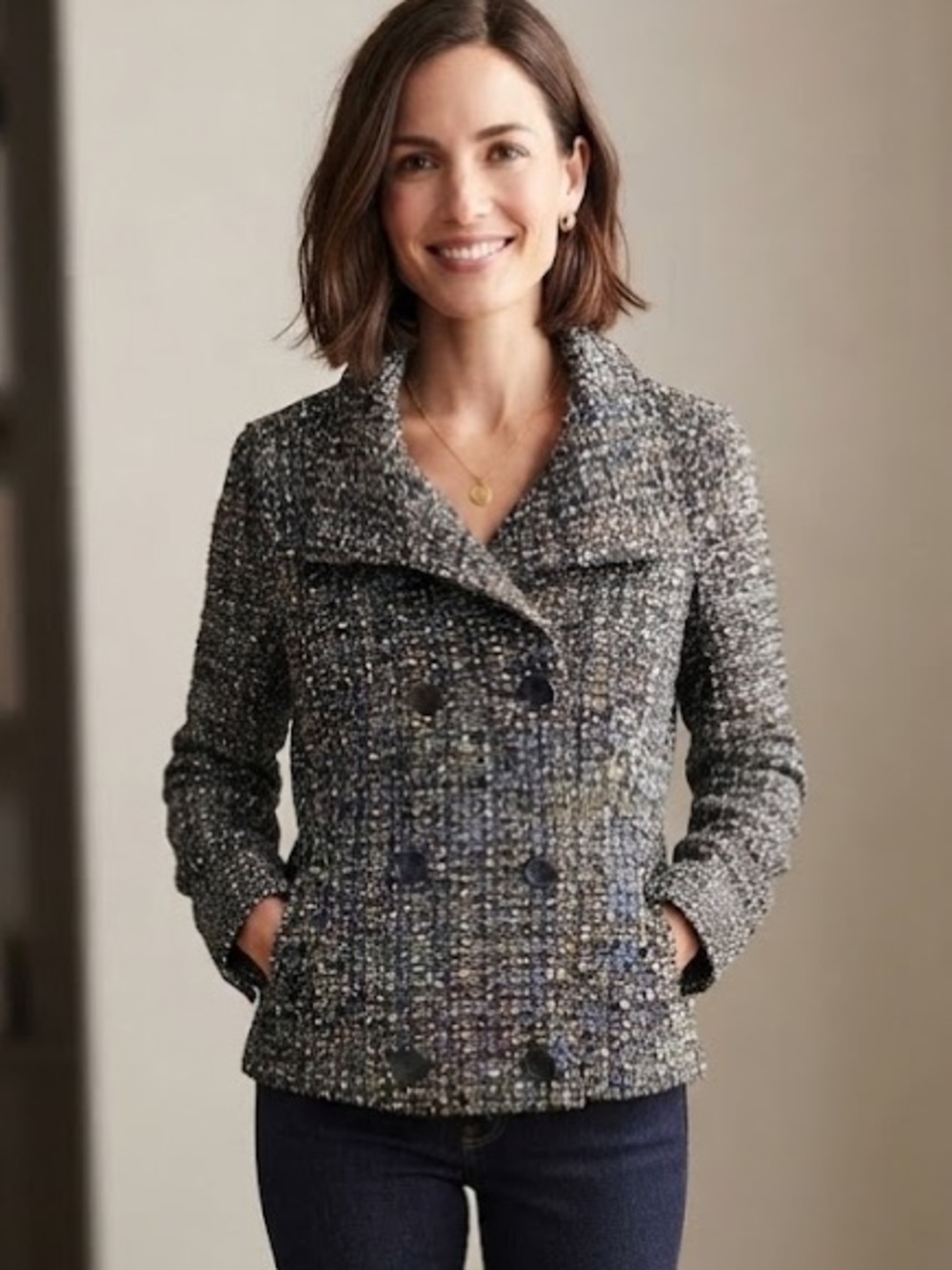 GAP Textured Double-Breasted Peacoat Jacket - #